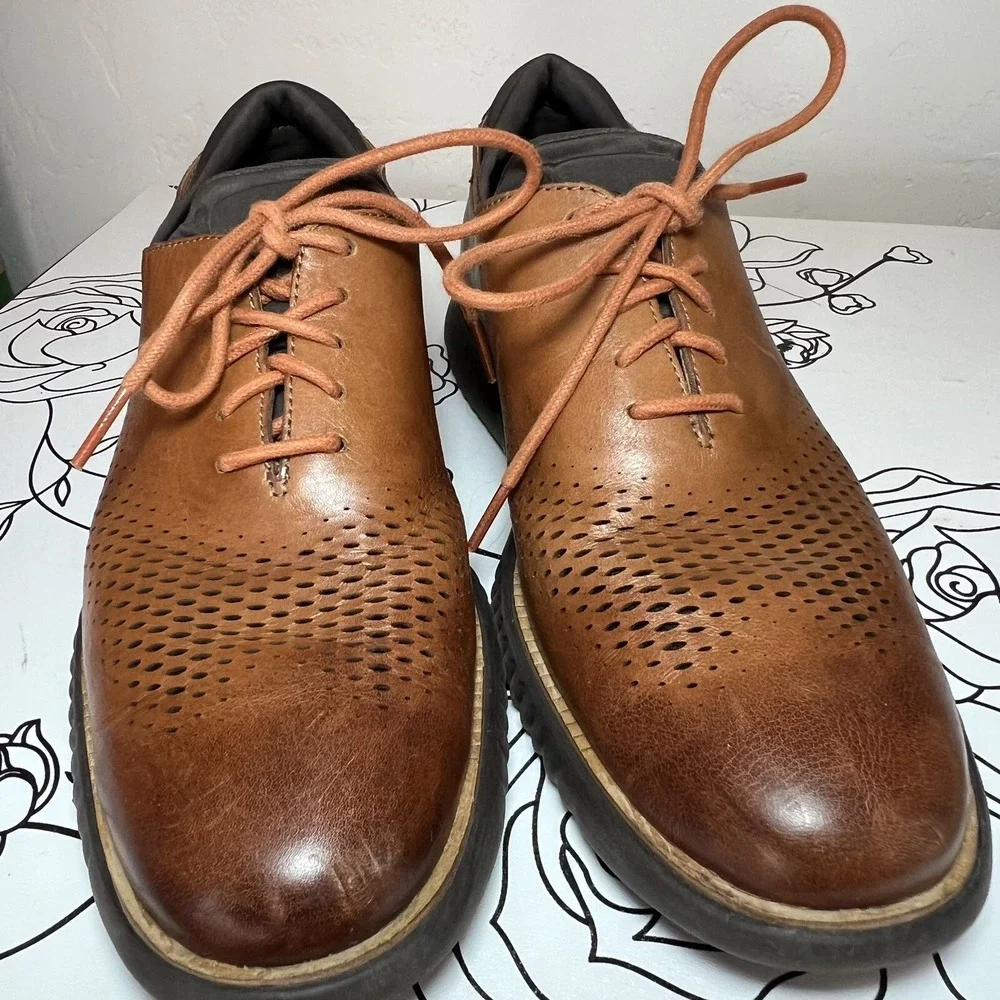 Cole Haan 2 Zerogrand Dress Shoe LSR Wing British Tan/Java Oxford Men's Size 8 M